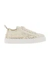 Chloé Lauren Scalloped Leather-trimmed Lace High-top Sneakers In Nude