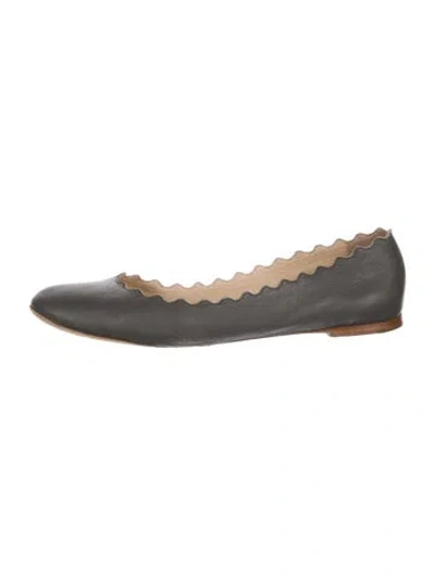 Pre-owned Chloé Lauren Leather Ballet Flats In Gray