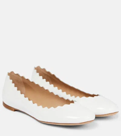 Chloé Lauren Scalloped Leather Ballerina Flats In White