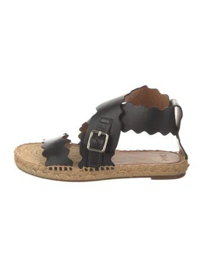 Pre-owned Chloé Lauren Leather Espadrilles In Black