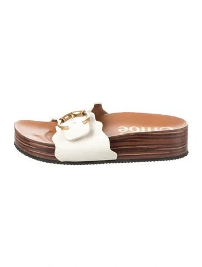 Pre-owned Chloé Lauren Leather Slides In Neutral