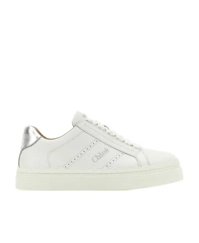 Chloé White Lauren Sneakers In 9dl Silver