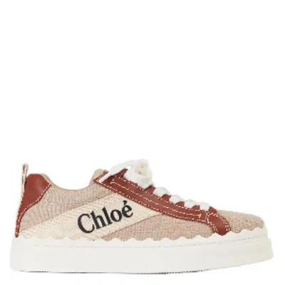 Chloé Chloe Lauren Linen And Calfskin Sneakers In Brown/white