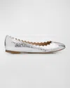 Chloé Lauren Metallic Crinkle Leather Ballet Flats In Silver