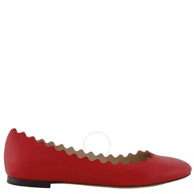 Chloé Chloe Lauren Scallop-trim Leather Ballet Flats In Red