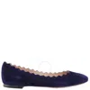 Chloé Chloe Lauren Scallop-trim Suede Ballet Flats In Blue