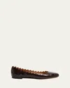 Chloé Lauren Scalloped Croco Ballerina Flats In Sharp Brown