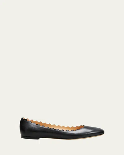 CHLOÉ LAUREN SCALLOPED LEATHER BALLET FLATS