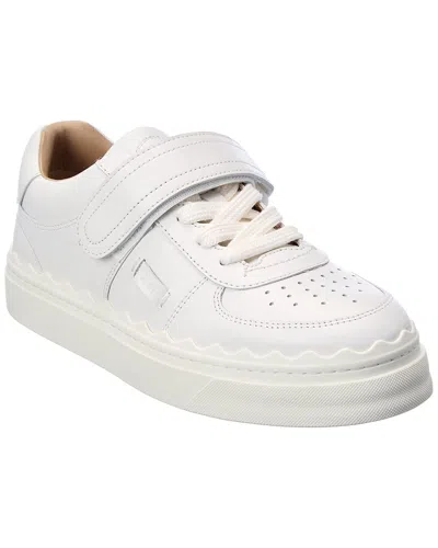 Chloé Lauren Scalloped Leather Sneakers In White