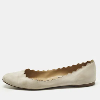 Pre-owned Chloé Lauren Scalloped Size 39.5 Grey Suede Ballet Flats In Gray