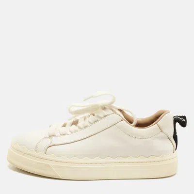 Pre-owned Chloé Lauren Size 38 White Leather Lace Up Sneakers