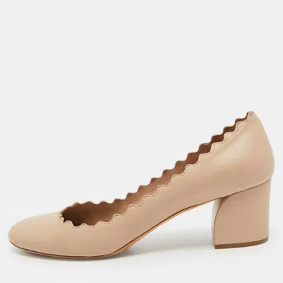 Pre-owned Chloé Lauren Size 39 Beige Leather Block Heel Pumps In Sand