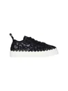 Chloé Lauren Scalloped Logo-detailed Lace And Leather Sneakers