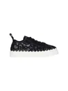 Chloé Lauren Scalloped Logo-detailed Lace And Leather Sneakers In Black