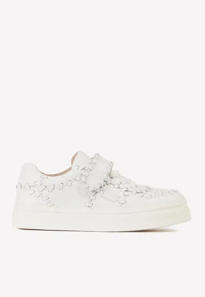 Chloé Lauren Strap Leather Sneakers In White