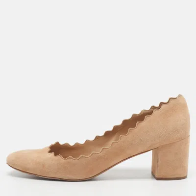Pre-owned Chloé Laurena Scalloped Size 41 Beige Suede Pumps In Sand