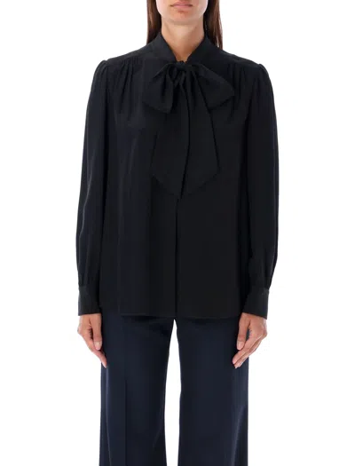 Chloé Bow Tie Neck Long Sleeves Pleated Back In Black