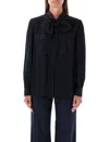 Chloé Bow Tie Neck Long Sleeves Pleated Back In Black