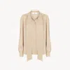 Chloé Blouse Lavallière En Jacquard De Soie Femme Brun Taille 42 100% Soie, Pinctada Maxima, Farmed, Coo A In Brown