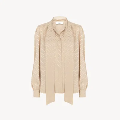 Chloé Blouse Lavallière En Jacquard De Soie Femme Brun Taille 42 100% Soie, Pinctada Maxima, Farmed, Coo A In Brown