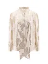 Chloé Metallic Floral Silk Scarf-neck Top