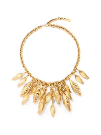 Chloé Leaf-pendant Faux-pearl Necklace In Gold