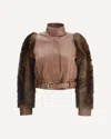 Chloé Leather Jacket With Belted Waist And Fur Sleeves In Brown