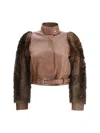 Chloé Leather And Fur Short Jacket In Multi