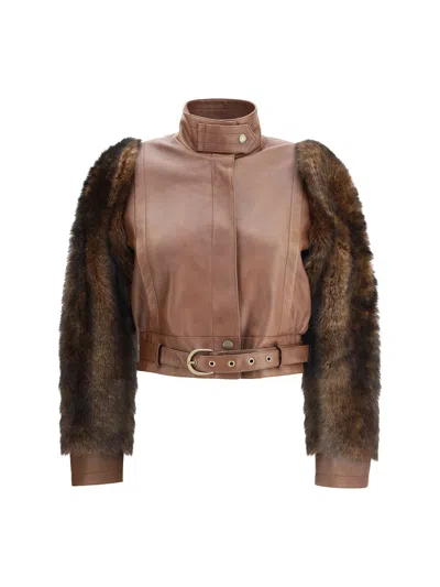 Chloé Leather And Fur Short Jacket In Multi
