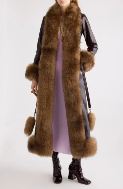 CHLOÉ CHLOÉ LEATHER & GENUINE SHEARLING LONG COLUMN COAT