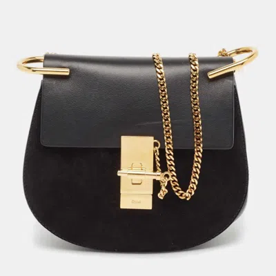 Chloé Leather And Suede Small Drew Chain Crossbody Bag In Black