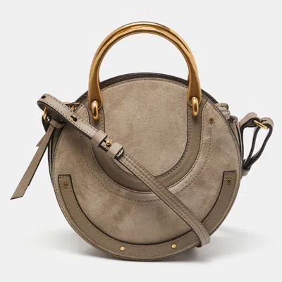 Chloé Leather And Suede Small Pixie Round Crossbody Bag In Beige