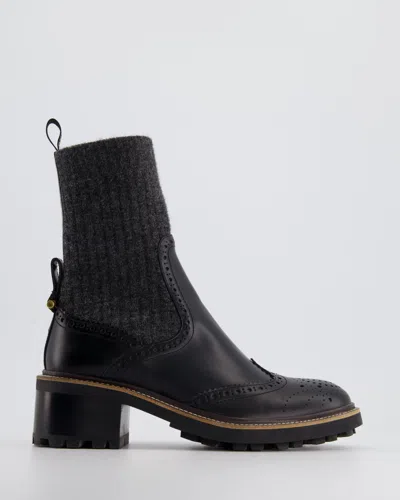 Chloé Leather And Wool Sock Parisienne Boots In Black