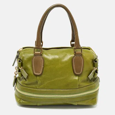 Chloé Leather Andy Expandable Satchel In Green