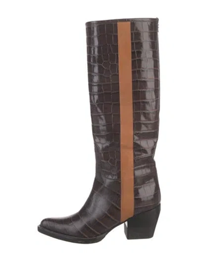 Pre-owned Chloé Leather Animal Print Boots In Brown