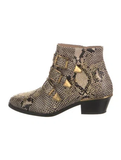 Pre-owned Chloé Leather Animal Print Boots In Neutral