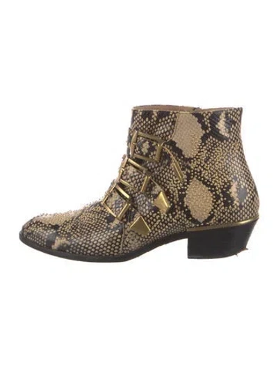 Pre-owned Chloé Leather Animal Print Boots In Neutral