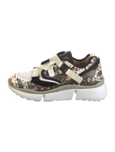 Pre-owned Chloé Leather Animal Print Chunky Sneakers In Neutral