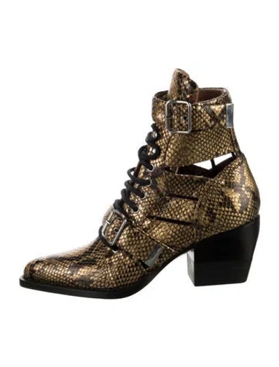 Pre-owned Chloé Leather Animal Print Combat Boots In Metallic/neutrals