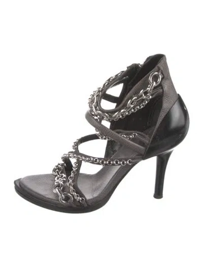 Pre-owned Chloé Leather Animal Print Gladiator Sandals In Gray