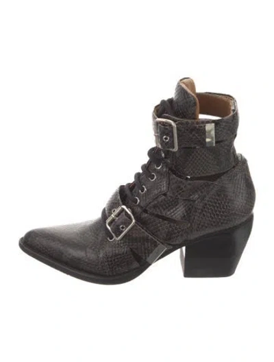 Pre-owned Chloé Leather Animal Print Lace-up Boots In Black