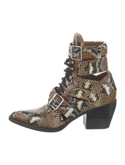 Pre-owned Chloé Leather Animal Print Lace-up Boots In Brown