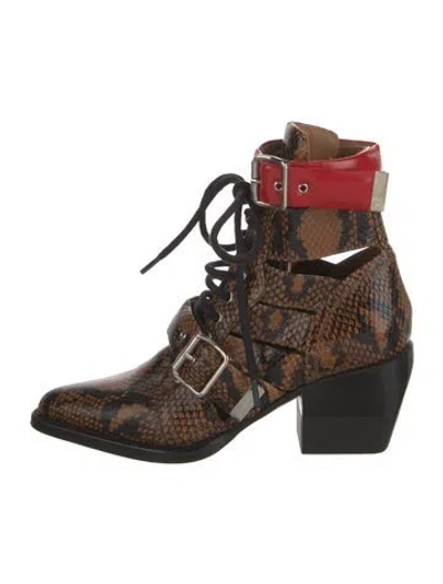 Pre-owned Chloé Leather Animal Print Lace-up Boots In Multi