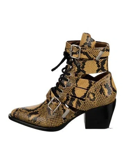 Pre-owned Chloé Leather Animal Print Lace-up Boots In Yellow