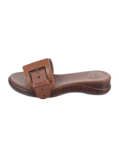Pre-owned Chloé Leather Animal Print Slides In Brown