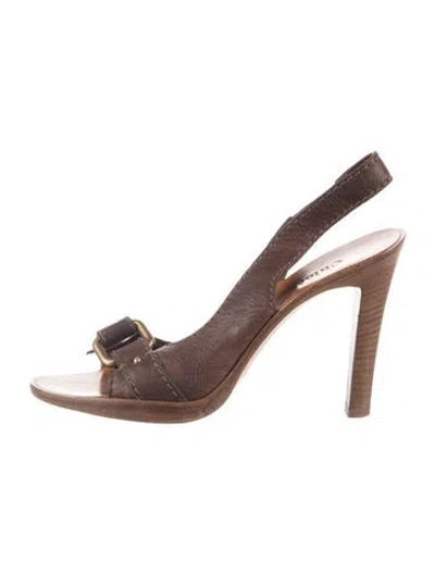 Pre-owned Chloé Leather Animal Print Slingback Sandals In Brown
