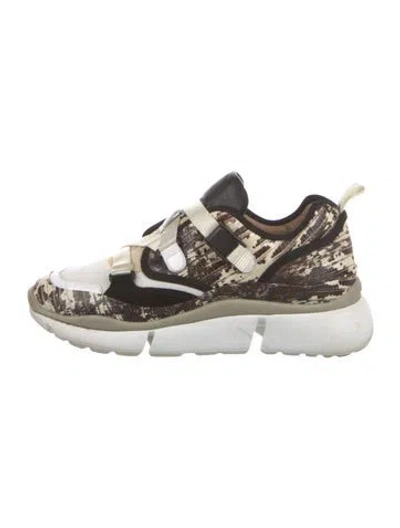 Pre-owned Chloé Leather Animal Print Sneakers In White