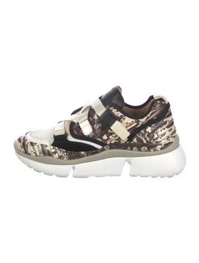 Pre-owned Chloé Leather Animal Print Sneakers In White