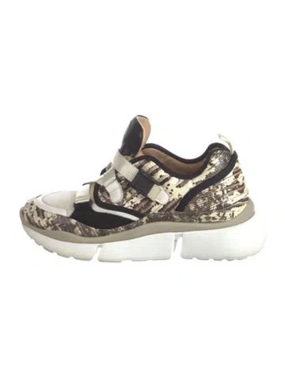 Pre-owned Chloé Leather Animal Print Sneakers In White
