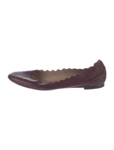 Pre-owned Chloé Leather Ballet Flats In Burgundy